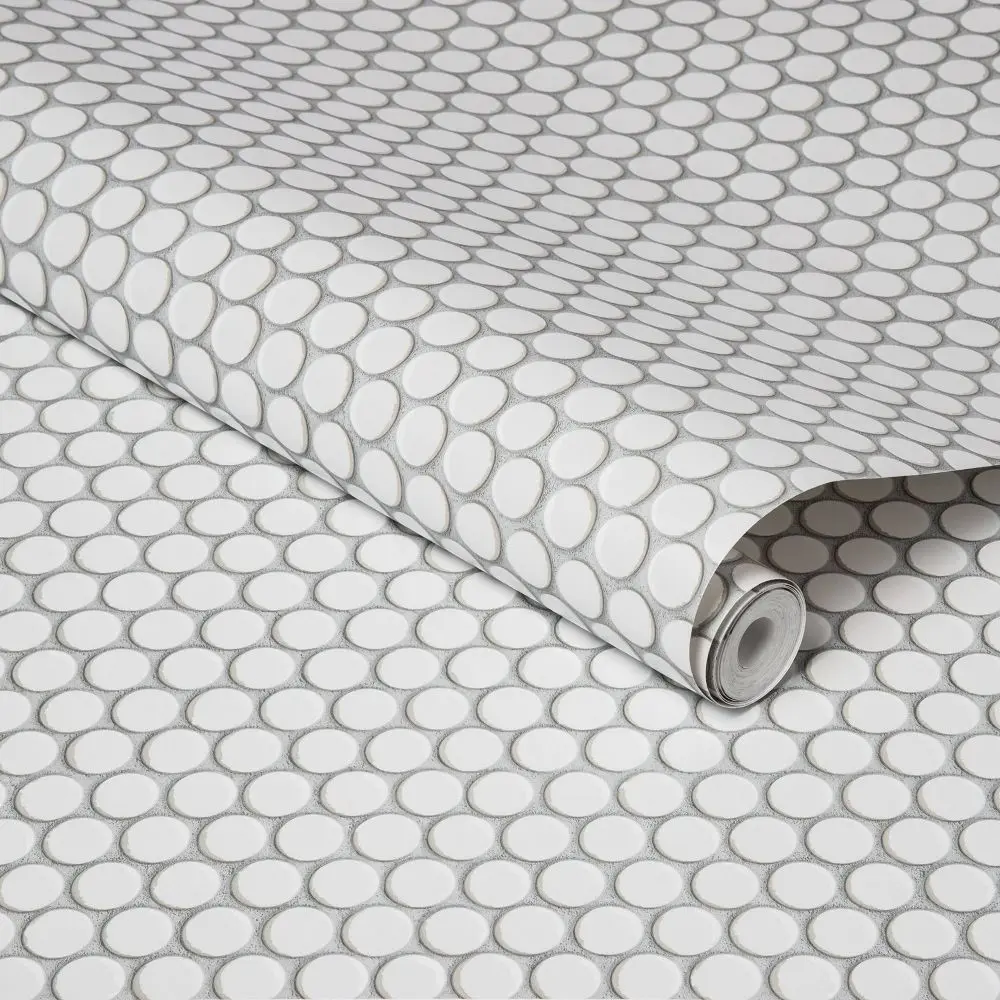 Peel and Stick Penny Tile Wallpaper White - Threshold Vinyl Decorative Wallpaper, Accent Wall & Interior Walls Use, Removable Washable Self-Adhesive Classic Pattern, 27.5 sq ft Coverage