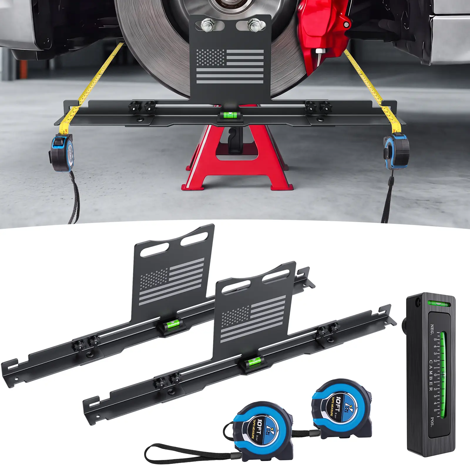 [Toolupgrade] Heavy-Duty Metal Wheel Alignment Toe Plates, Car Repair Tools with Built-In Tapes, No Caliper Removal Needed, Automotive Maintenance Tools for Cars/SUVs/Trucks