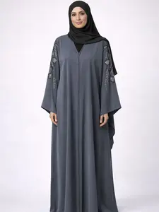 Slate Grey Embroidered Open Abaya – Size 54