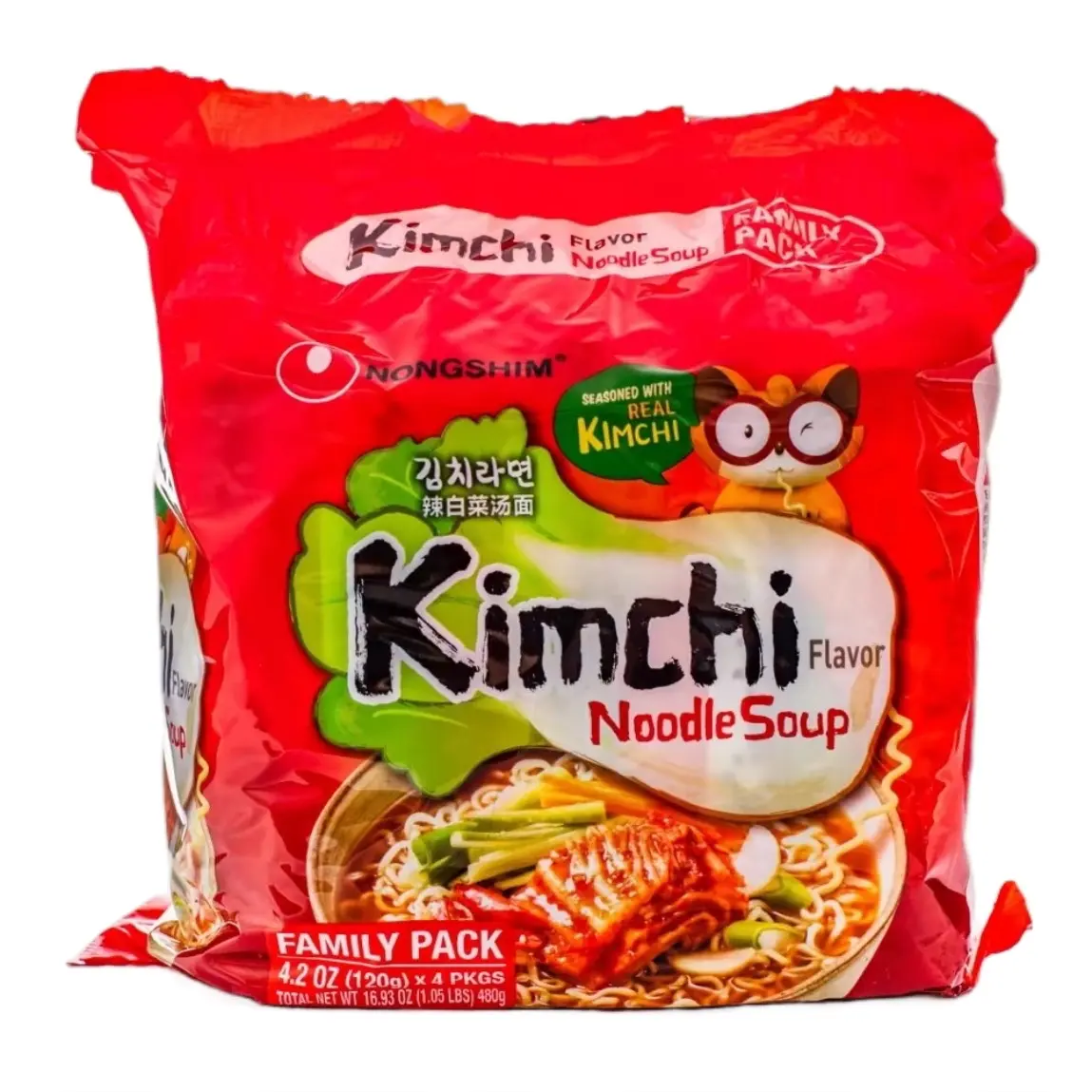 Nongshim Kimchi Flavor Noodles Soup Instant Food - Delicious and Quick 4 packs