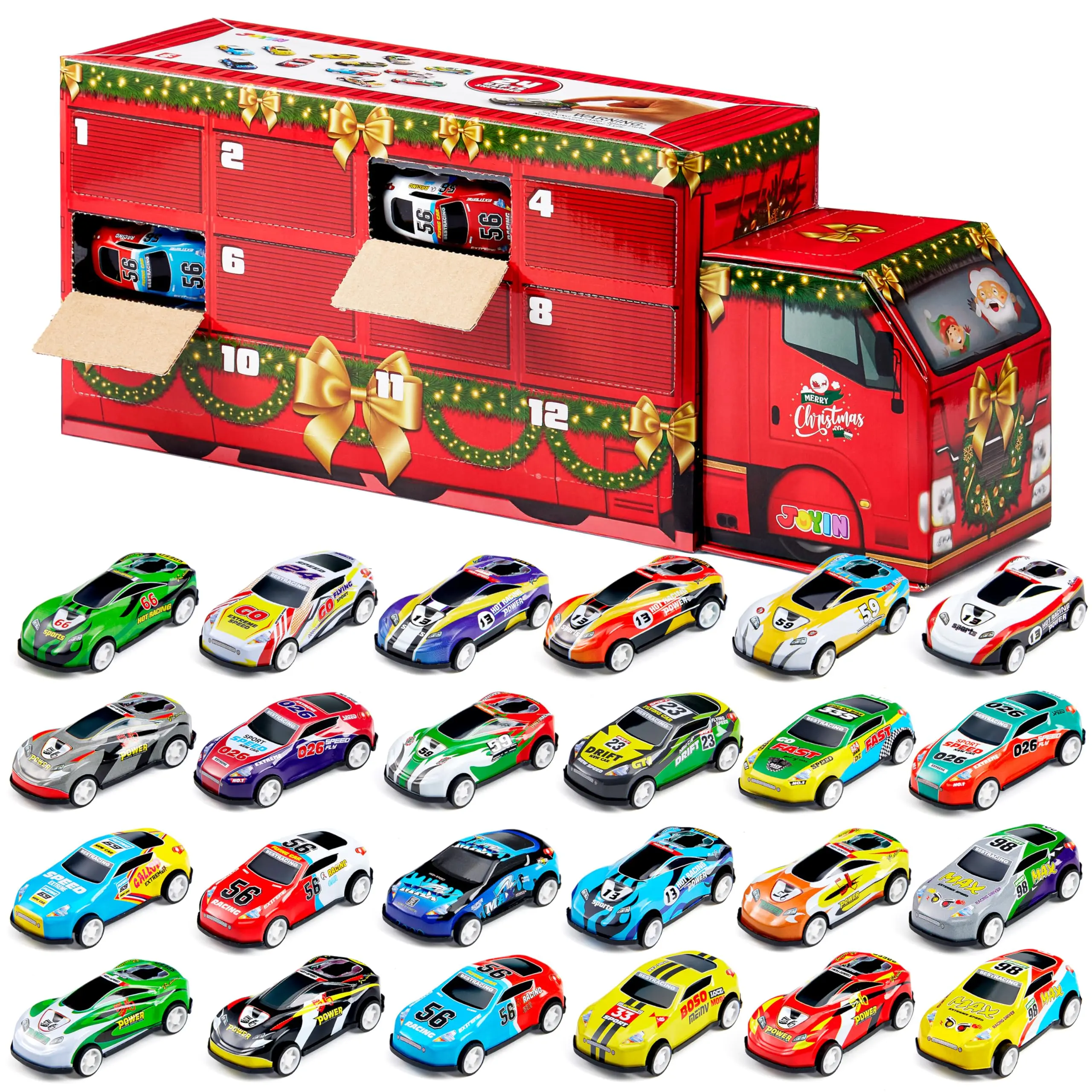 2025 Christmas Advent Calendar Pull Back Vehicles, 24 Days Christmas Countdown Toy Cars for Boys Girls Kids 8+ Years Old, Christmas Party Favors Supplies, Fun Gifts