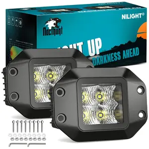 Nilight 4.7 Inch 4-LED Blackout Aluminum Flood Flush Mount Grill Work Lights, Off Road Lights (Set of 2)