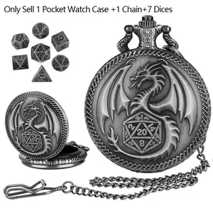Vintage D20 Dragon Pocket Watch Case with Pendant Chain, 7pcs/set Mini Size Metal Polyhedral Dice, Indoor Entertainment Tabletop Board Game Accessories ,Dnd Gift for Gamers