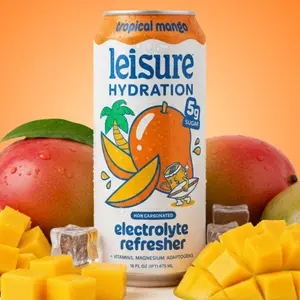 Leisure Hydration Tropical Mango Electrolyte Drink - 12×16oz Cans | Delicious Low Sugar Beverage with Magnesium & Ashwagandha for Mood & Stress Support | Caffeine Free Energy Drink
