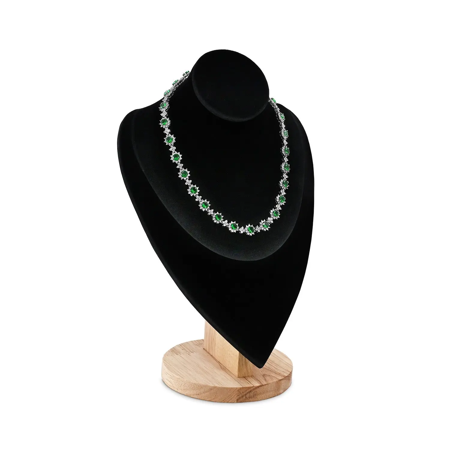 #DPN351LBK  Necklace Chain Jewelry Display Holder, Jewelry Stand Necklaces Display Mannequin Bust Stand, Wood Sturdy Base, Black Velvet