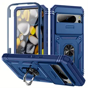 for Google Pixel 10Pro XL 10Pro Pixel 9Pro XL 9Pro 9A 9 Pixel 8Pro 8A 8 7A 6Pro 6 Shockproof Armor 360° Rotating Metal Magnetic Ring Stand Phone Case with Sliding Lens Cover Protection