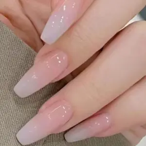 Classic Almond Shape Medium Nails, Glossy Finish, Nude Base with Gradient, Detachable False Nails, Includes Removal Tool