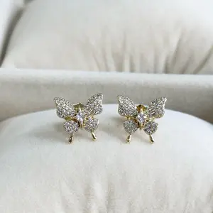 Butterfly studs Earrings Gold Plated 14 k TT8