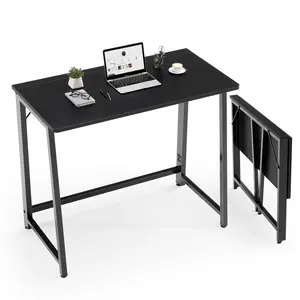 Folding Computer Desk, 31.5 Inch Compact Foldable Writing Workstation for Small Spaces, Easy Assembly Space-Saving Home Office Table, Oak Finish,Antique wood