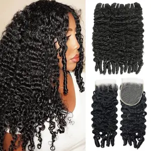 Burmese Curly Hair Bundles With 4×4 Lace Closure Human Hair Weave Extensions