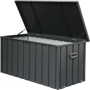 120 Gallon Waterproof Outdoor Storage Deck Box, Lockable Patio Storage Bin, Dark Gray, For Patio Garden Backyard