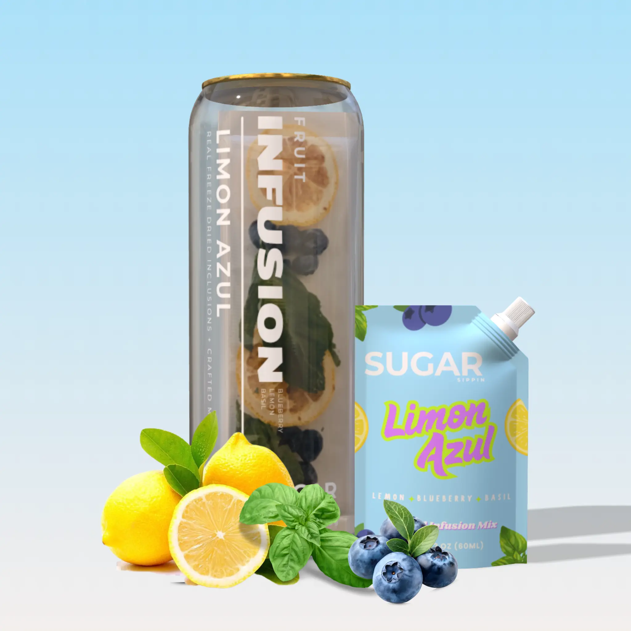 Limon Azul – Drink Kit with Premium Blueberry + Lemon + Basil Fruit Syrup Mix + Freeze Dried Fruits + Reusable Can (500ml)