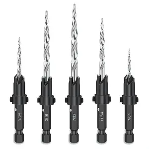 Woodworking Countersink Drill Bit Set, 7/64 9/64 11/64 3/16 7/32 HSS Drill Bit Set, Power Tool Accessories for Woodworking DIY Cabinet, Drill Bits Set
