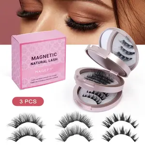 MAGEFY 3 Pairs C Curl Magnetic False Eyelashes, No Glue & No Eyeliner Needed, Natural Look Reusable Lashes with Strong Magnet, Soft & Lightweight Material, Waterproof Quality & Easy to Apply, Perfect for Daily Makeup, Parties & Travel, Reusable Lash Set