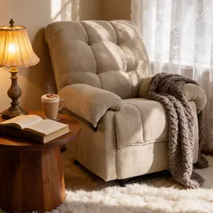 Manual Recliner Chair with Padded Footrest & Overstuffed Armrests, Ergonomic Lounge Seating with Soft Fabric Upholstery for Living Room, Home Theater & Reading