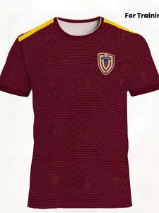 Venezuela National Team Training Football Jersey, Wine Geometric Pattern Breathable Quick-Dry Fan Version, Sporty Slim-Fitting T-Shirt, Training Clothes