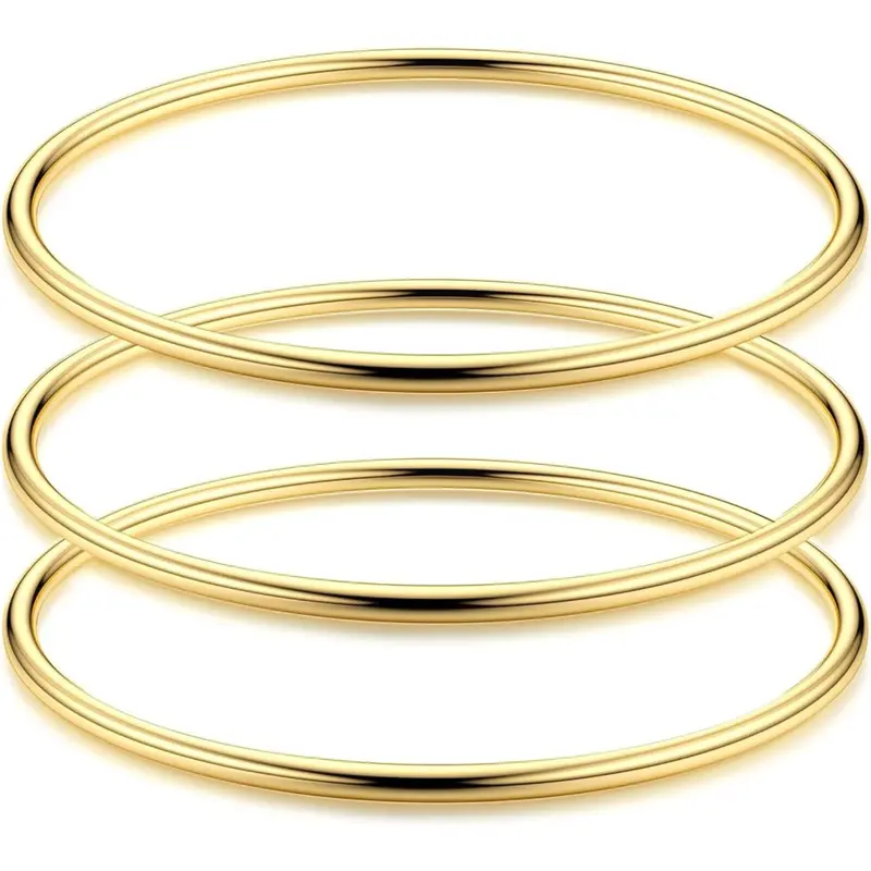 FLORIDECO Unisex 3PCS 3mm Stainless Steel Stackable Bracelets, Thin Glossy Elegant Minimalist Bangle, Non-Tarnish Tarnish-Proof Fashionable Jewelry for Daily Wear