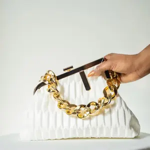 Women's Forever Fabulous White KL Handbag, Clutch Wristlet with Designer Look, Detachable Strap, Frame Silhouette, Snap Closure