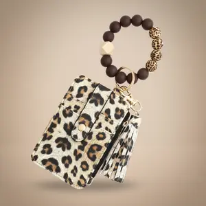 Boho Style Beaded & Tassel Decor Keychain, Keychain Wallet Wristlet Small Credit Card Holder Bracelet Key Chain Purse Bangle Tassel Beads Key Rings for Women, Trendy All-match Keychain for Birthday Gift