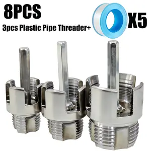 8-Piece Internal & External Threading Die Set - PVC Pipe Thread Cutter & Plastic Pipe Threading Tool - Includes 1/2", 3/4", and 1" Dies - Electric Drill Compatible Thread Cutter for Home Repairs