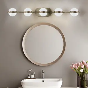 YYDS Modern Minimalist Bathroom Vanity Light, LED 5 Bulb Frosted Glass Shades, Wall Mounted Decorative Lighting Fixture, Suitable for Bathroom Vanity Mirror (Champagne Gold)