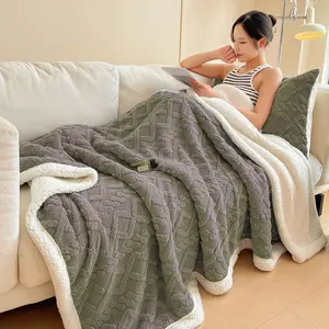 Double Layer Thick Warm Lamb Wool Blanket, Soft Comfortable Napping Blanket, Throw Blanket, Suitable for Sofa Bed Bedroom Office Car Camping