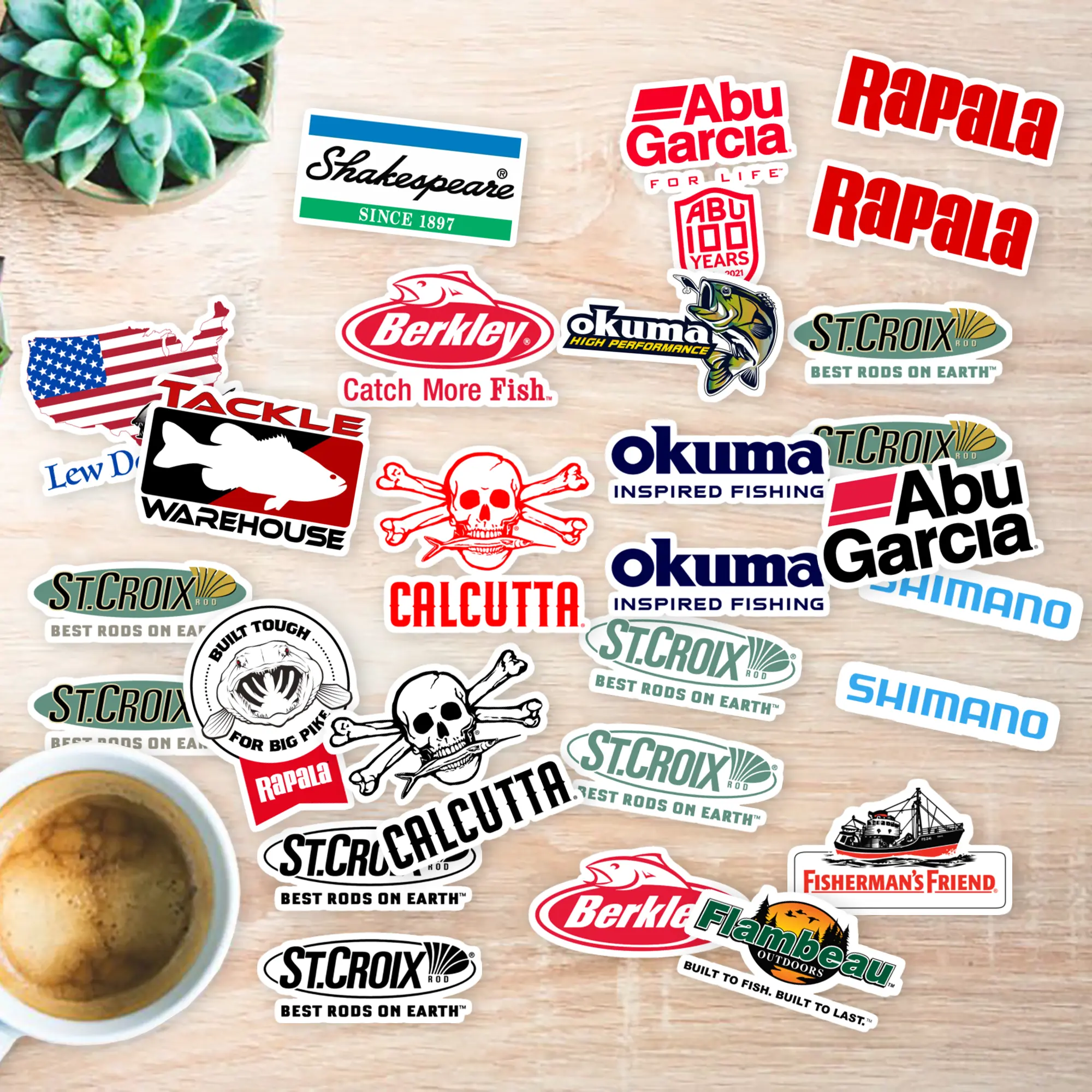 20 PCS Stickers Pack Lews Laptop Fishing Colorful Aesthetic Vinyl Waterproof Bumper Car Bike Water Bottle Luggage Guitar Skateboard