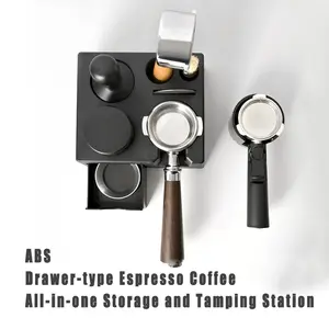 Italian Coffee Equipment Multi-Functional Storage Base, Square Pressing Seat, Drawer-Style Powder Dispenser, Coffee Machine Handle Rack, Coffee Station Organizer