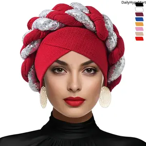 Women's Glitter Double-Braid African-Style Turban Headwrap, Fashion Accessory for Daily Wear