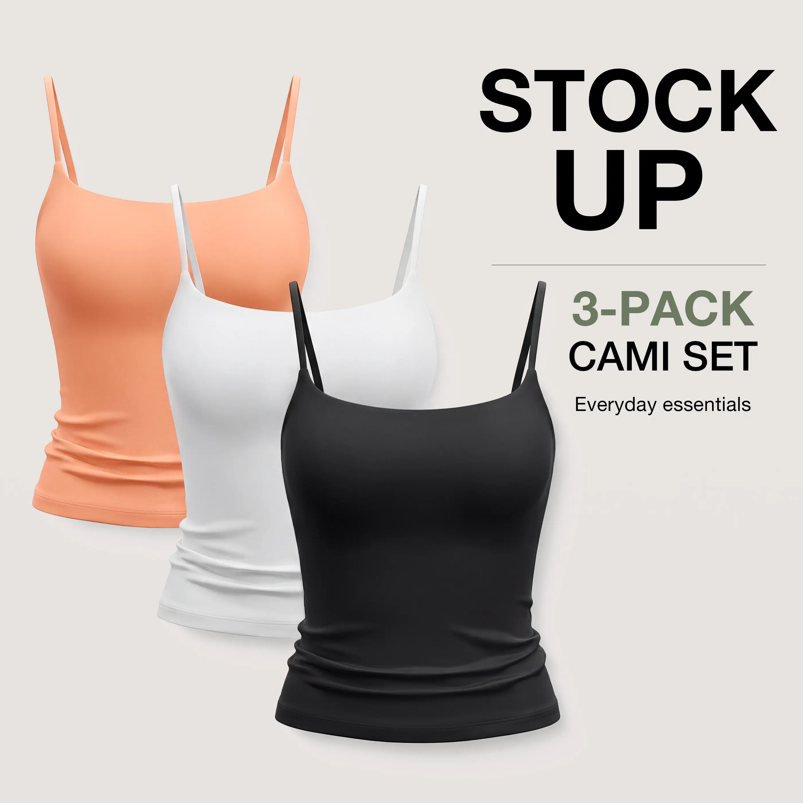 PUMIEY [3 Pieces Set] Spaghetti Strap Tank Top, Double Layer Not See-Through Cami, Buttery Soft Stretchy Top, Minimal Chic Essential
