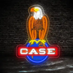 CASE Eagle Logo LED Neon Sign - Vintage Farm Equipment Decor, Garage Man Cave Wall Art, USB Powered