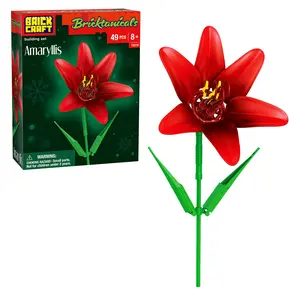 Brickcraft Bricktanicals Amaryllis Building Set, 49-Piece Brick Flower Model Kit, Single Stem, Vase Not Included, for Kids & Adults 8+