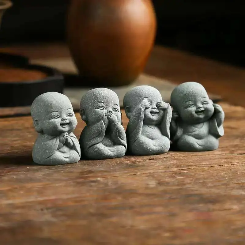 Cute Smiling Buddha Figurines Set of 4, Decorative Miniature Statues for Home & Office Decoration, Perfect Gift Idea, Stylish Religious Decor, Spiritual Decor, Religious Decorations