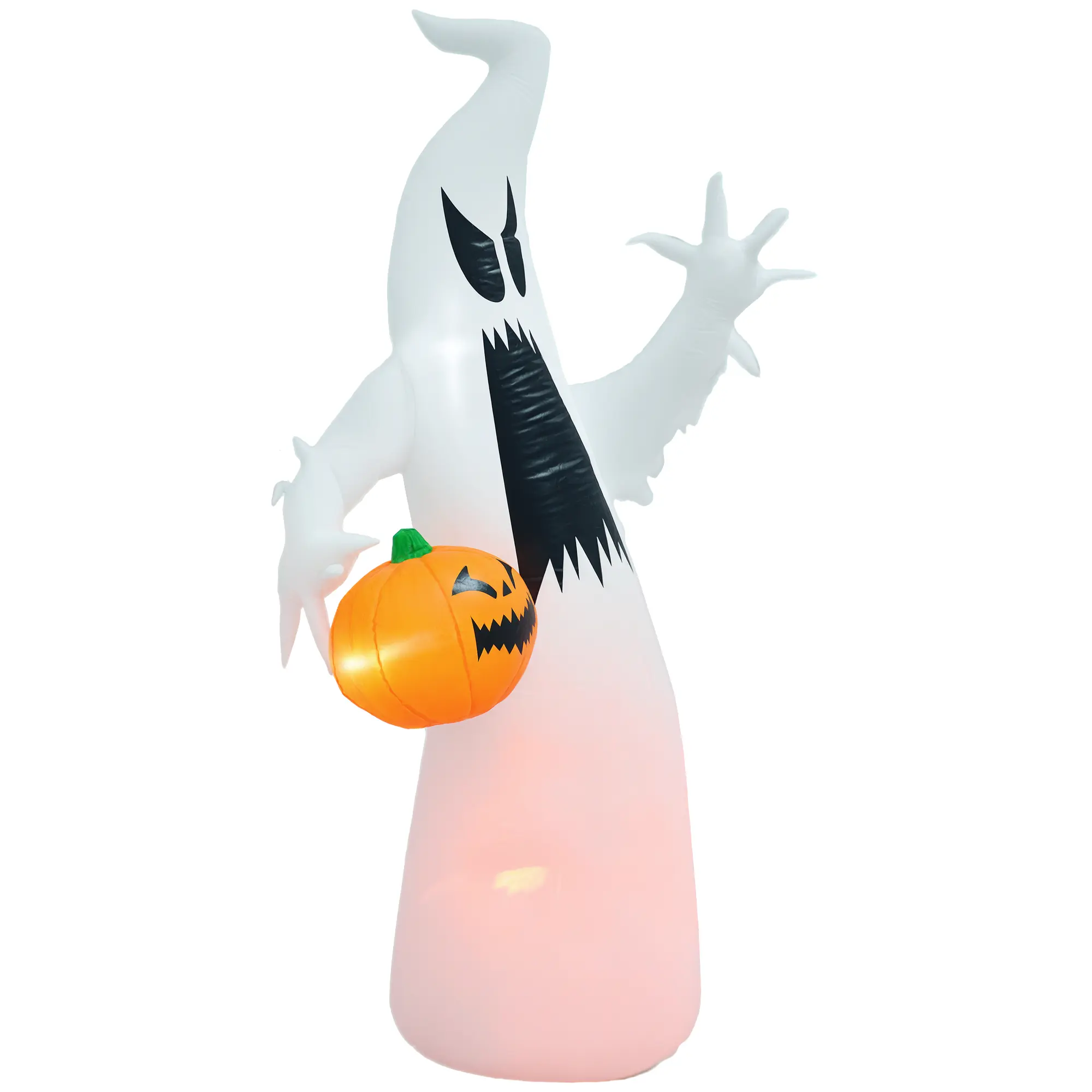 5.9FT Halloween LED Ghost with Pumpkin Inflatable Outdoor Decoration with White and Red Rotating Lights Waterproof Weather Resistant for Garden Lawn Yard Party Spooky Display Easy Setup Includes 4 Stakes 2 Drawstrings Sandbag
