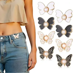 8-piece butterfly waist tightener, adjustable loose pants button clip, decorative clip, detachable waist adjuster, jeans button clip, unisex, Butterfly Appliques