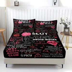 3 Piece Fragrant Reading Pattern Fitted Sheet Set, Soft And Durable Bedding Set, Including 1 Piece Flat Sheet And 2 Pieces Pillowcases, Daily Holiday, Valentine's Day, Birthday Gift, Bedroom Decorations For Kids And Adults