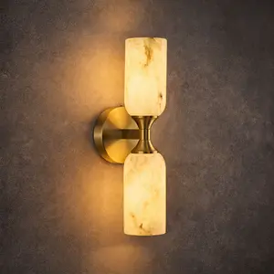 Alabaster Wall Sconce, Modern Bathroom Vanity Sconces, H65 Brass Wall Lamp, Up and Down Wall Light for Bedroom Living Room Staircases (3000K Light Source) 1 Pack