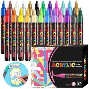 Acrylic Paint Marker Pen Set, 12/18/24pcs Vibrant Acrylic Markers Set, Medium Point Marker Pen, Acrylic Marker Pens for Painting, Drawing & Coloring