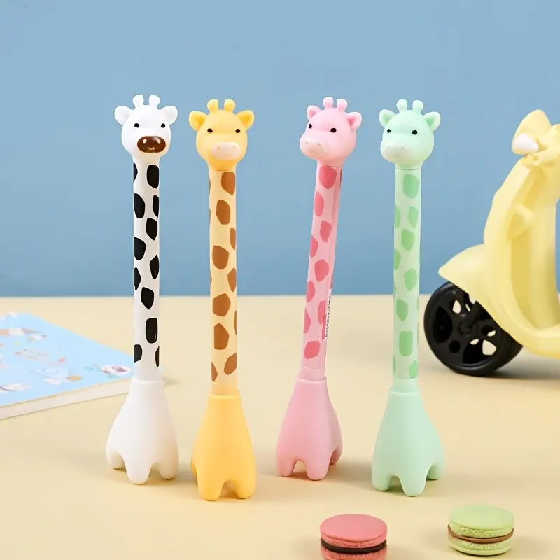 4/10pcs Giraffe Animal-Shaped Ballpoint Pens, cartoon animal pens, Creative Stationery Supplies, Black ink with creative base design, Ideal for school parties, offices, back-to-school gifts, Christmas, Valentine's, birthday presents