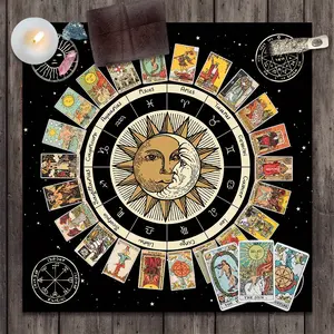 Tarot Card Tablecloth, Altar Cloth, Wheel Of The Zodiac Astrology Chart  Sun Moon, Witchcraft Oracle Cards Pads, Tapestry Wall Hanging, Altar Home Decor Room Interior 40*30Inch