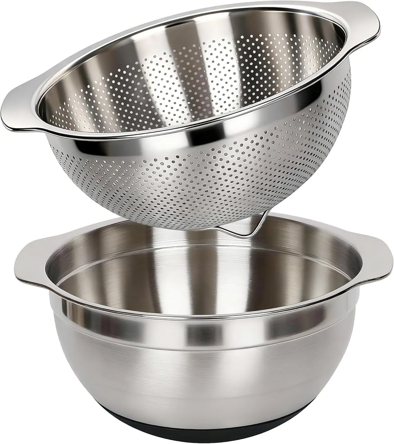 Rottogoon 304 Stainless Steel Colander Set with Lid - 2.5 QT-5 QT Colanders, 2.5 QT-5 QT Mixing Bowls, Kitchen Drainer, Sieve for Multifunctional Rice Strainer, Meal Prep