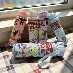 Vintage Horror Graffiti Print Reusable Hard Plastic Water Bottle, 700ML Eco-Friendly Alternative, Perfect for School, Travel, Halloween Party Props