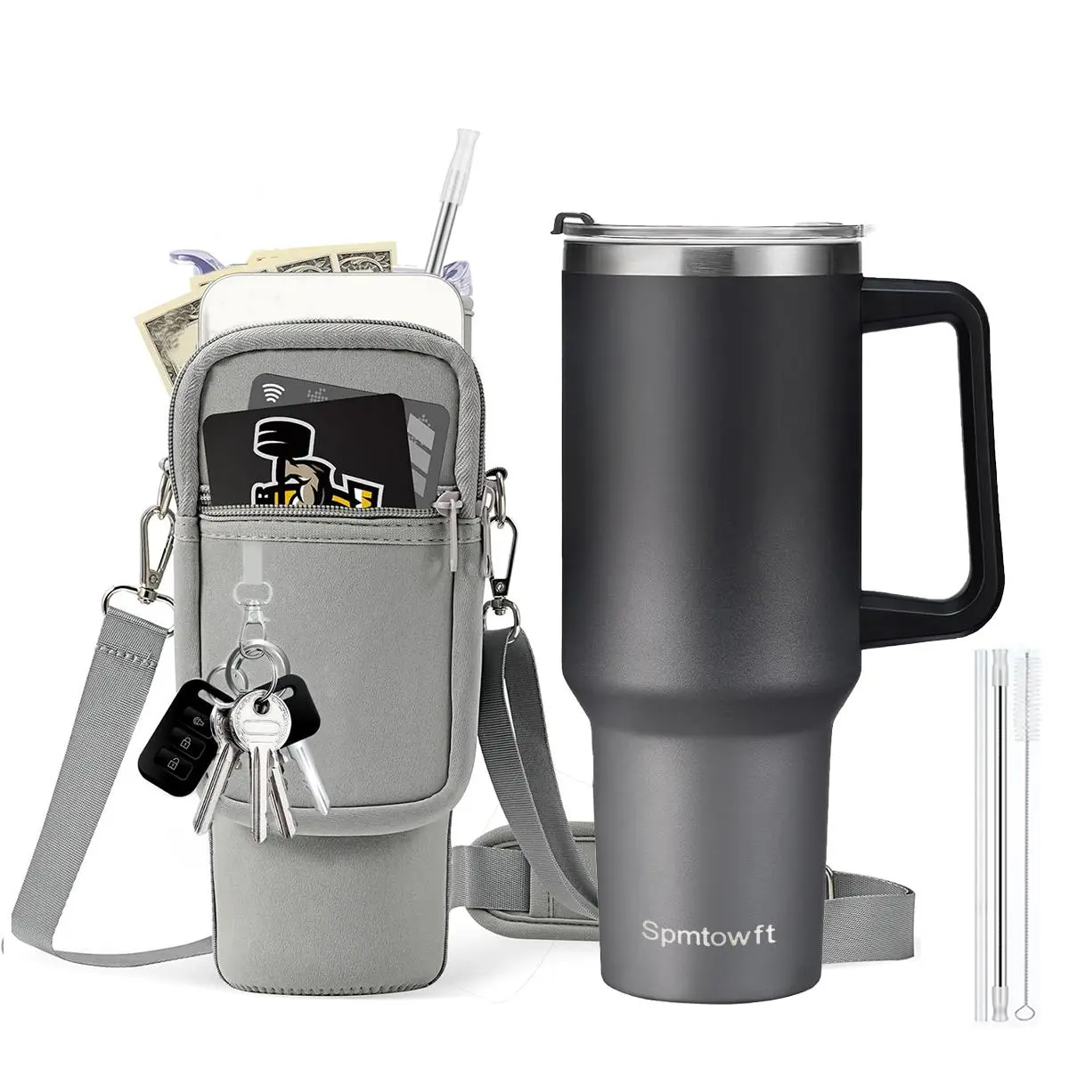 40 Ounce Stainless Steel Vacuum Tumbler with Handle Straw and Carrier Bag for Travel Office Party Ideal as Gift for Men and Women