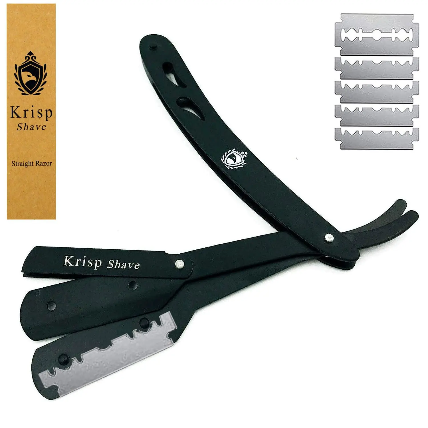 Professional Classic Straight Edge Barber Razor For Close Shaving - Salon Quality Men's Beard Cut Throat Finger Razor Shavette With 10 Shaving Blades By Krisp Beauty Easy to Use Manual Shaving Sensitive Skin Durable Kit Handle Stainless Comfort