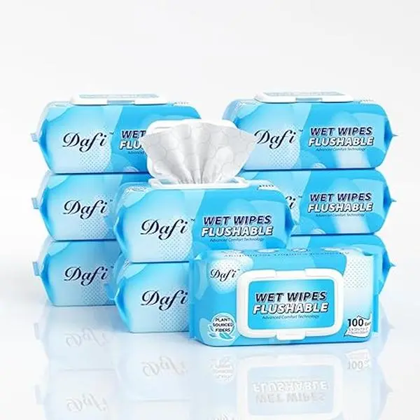 【Spend $49.99, Get Free Cooling Wipes!】DAFI Economy Wet Toilet Paper, Total 900 Unscented Toilet Wipes Flushable, No Alcohol & 100% Plant Based Fibers, Septic and Sewer Safe Pack of 9 Sheets