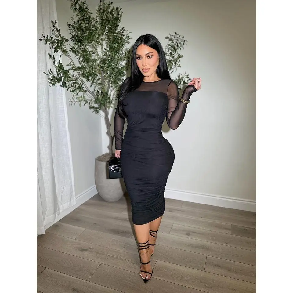 Gathering Ruched Black Dress