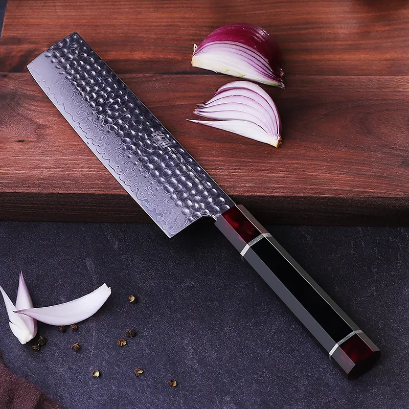 FINDKING 7 Inch Japanese Nakiri Knife, Professional Vegetable Cleaver, with ABS Sheath, 67 Layers 9Cr18MoV Damascus Steel, Kitchen Knives, Razor-Sharp Blade, Resin Octagonal Handle, Eternity Series, Shredding, Slicing, Mincing Cutting for Vegetable,Fruit