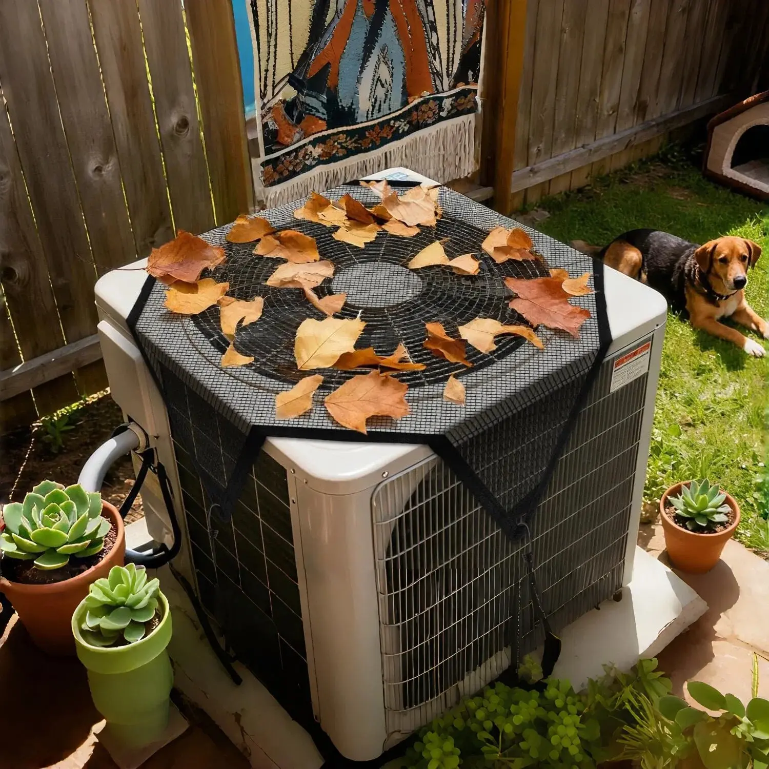 1 Pc-Mesh 28"x28" Outdoor Central AC Compressor Condenser Top Cover, Durable Resin Vinyl Dust Cover with Dustproof Design, Daily All-Season Breathable Modern Home Care Accessory for Household AC Units (With Storage Bag)