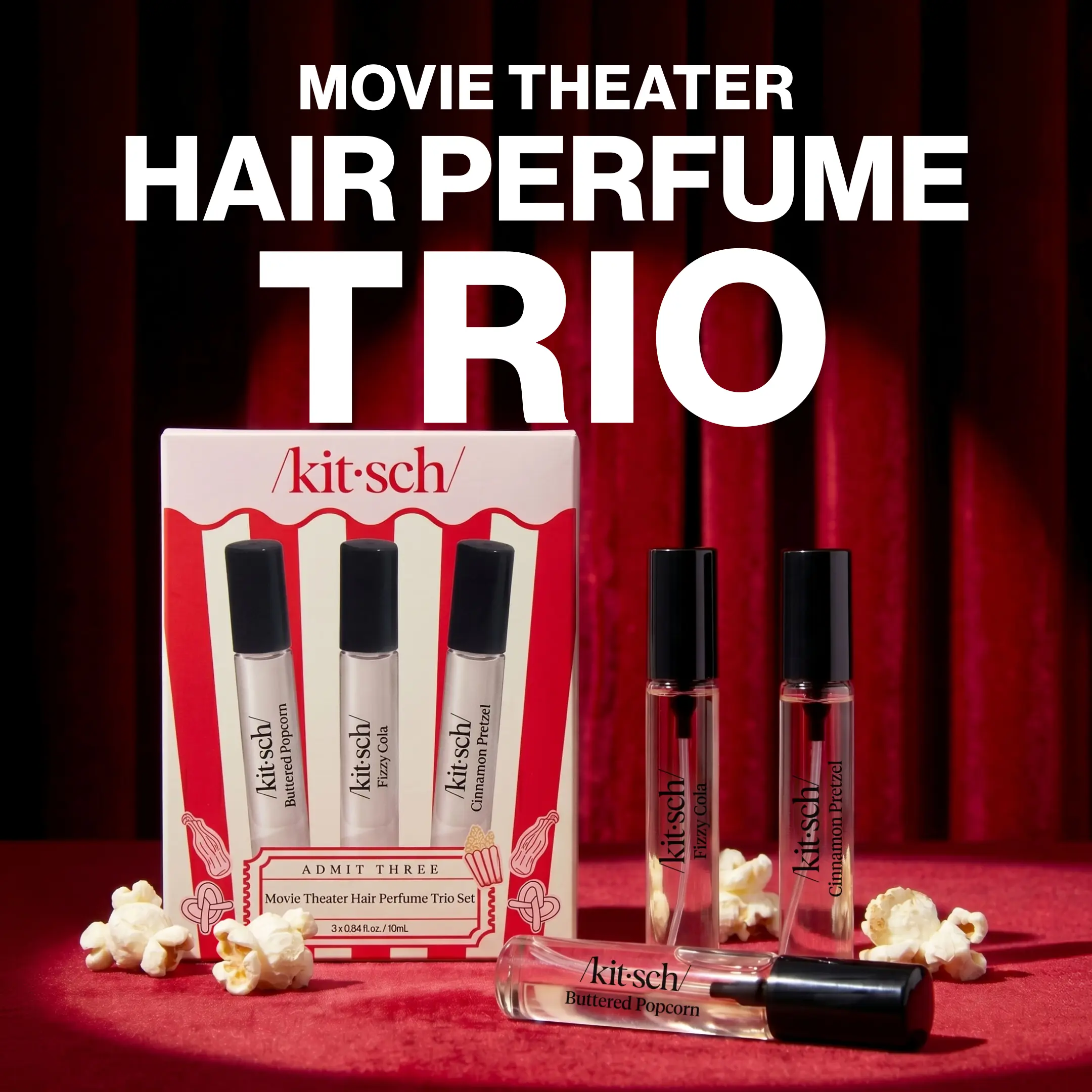 Movie Theater Hair Perfume Bundle - Smell Like A Snack Hair & Body Mist Trio - Buttered Popcorn, Fizzy Cola, Cinnamon Pretzel - 5-Star Hair Perfume Bundle - Travel-Friendly Fragrances