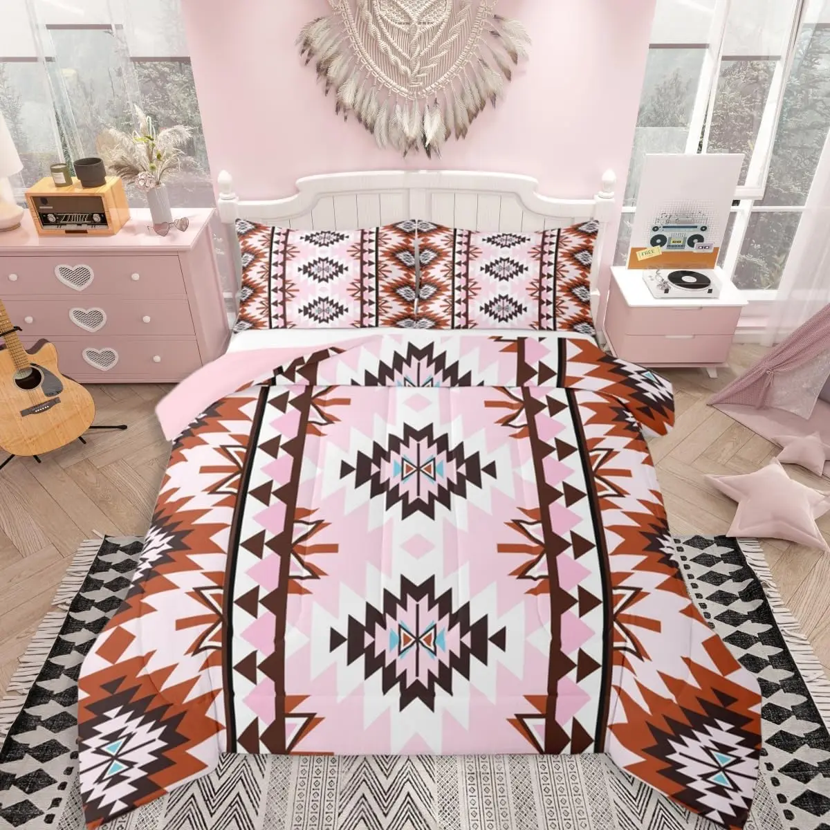 Feelyou Aztec Print Geometric Duvet Comforter Set - Boho Bedding, Bohemian Quilt, Multi-Size Options, Breathable Microfiber Bedroom Linens, Boho Bedding Set, Bohemian Quilt Set